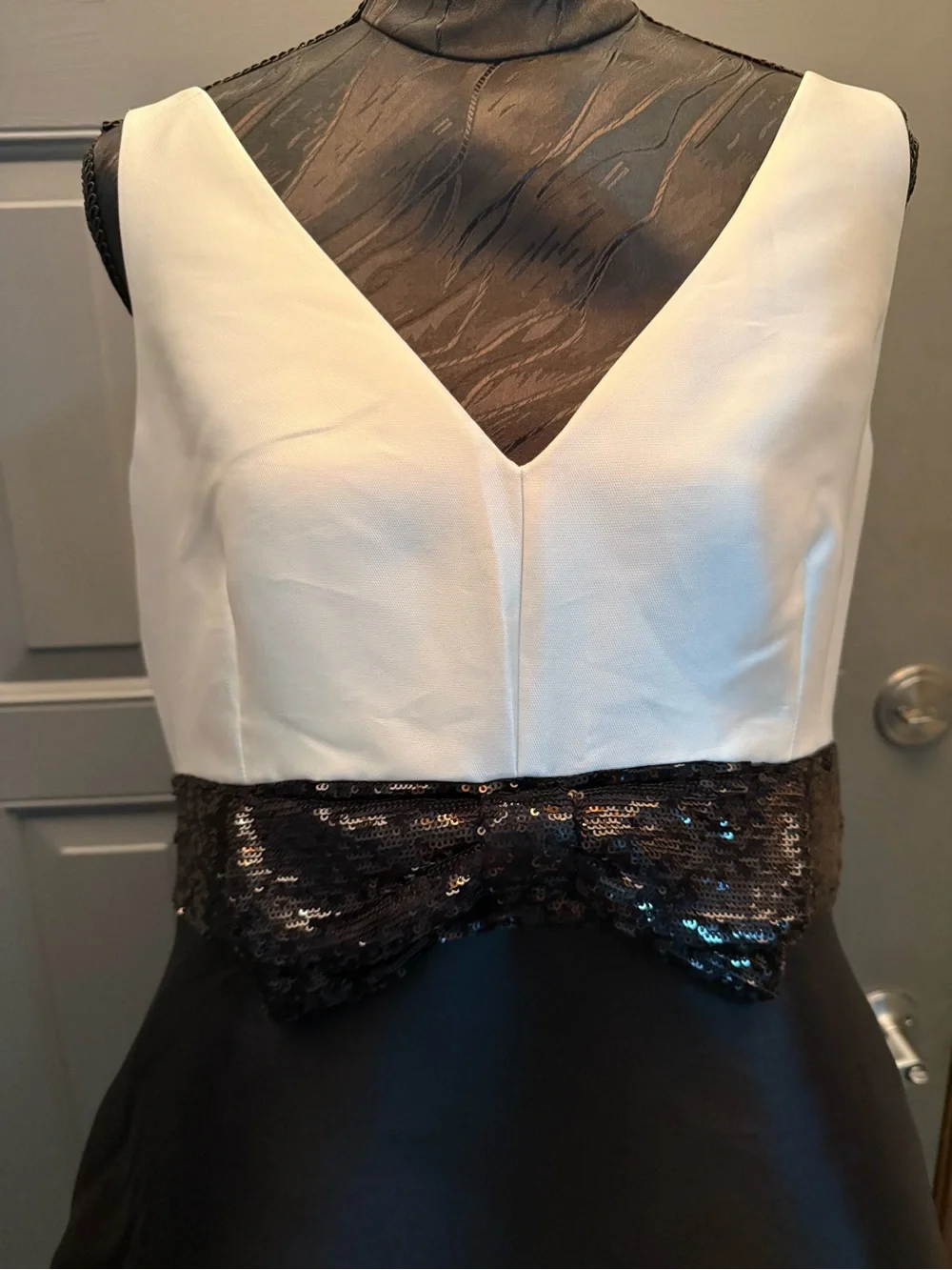 kate spade -White black formal fit and flare cocktail dress sequin bow tie-NWT